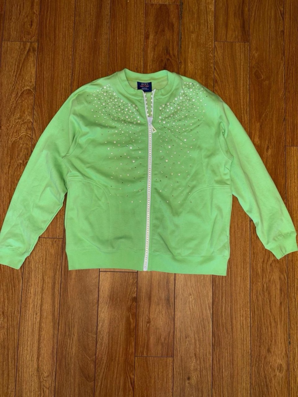 Vintage lime green rhinestone zip up with sequins